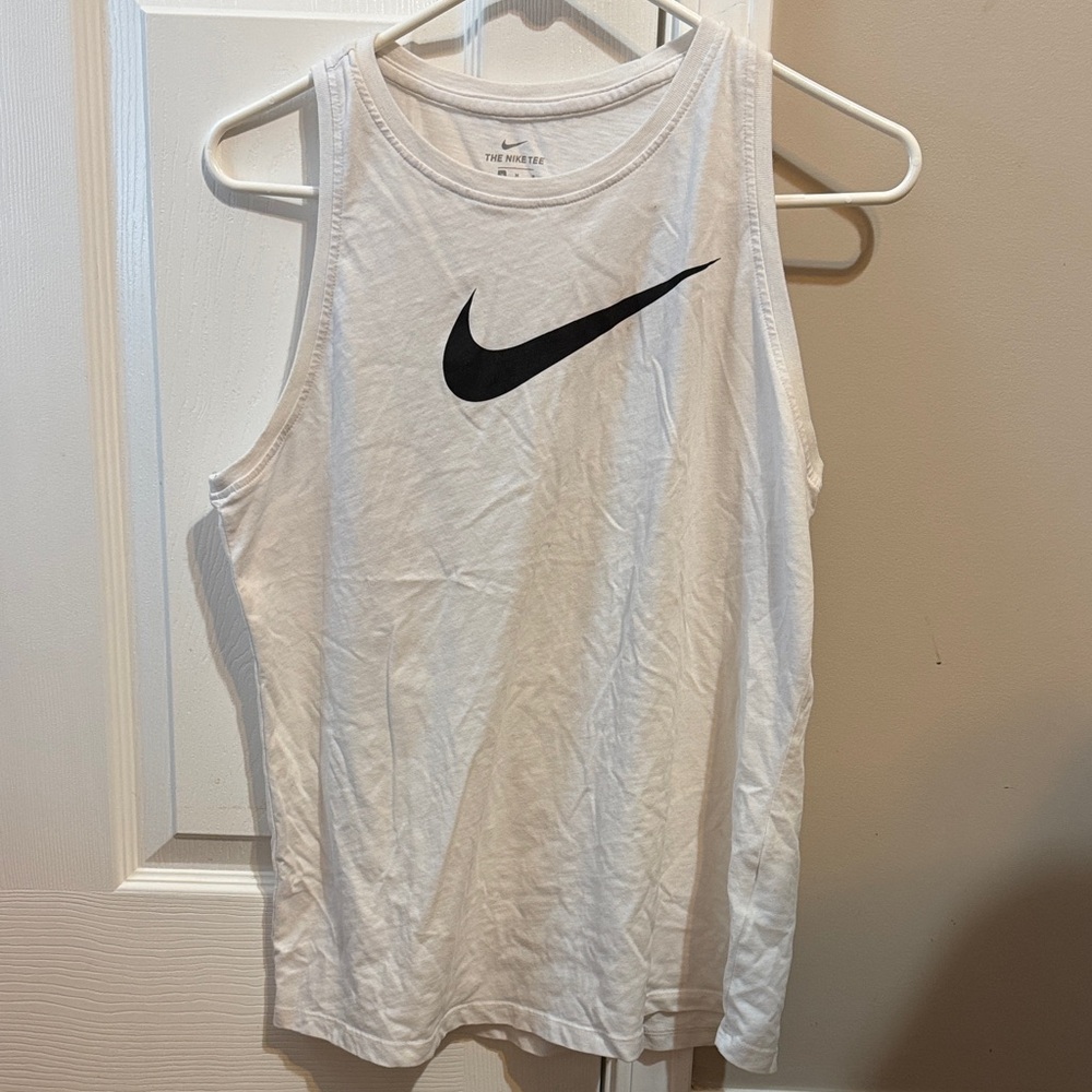 Nike White Sleeveless Top with Black Swoosh